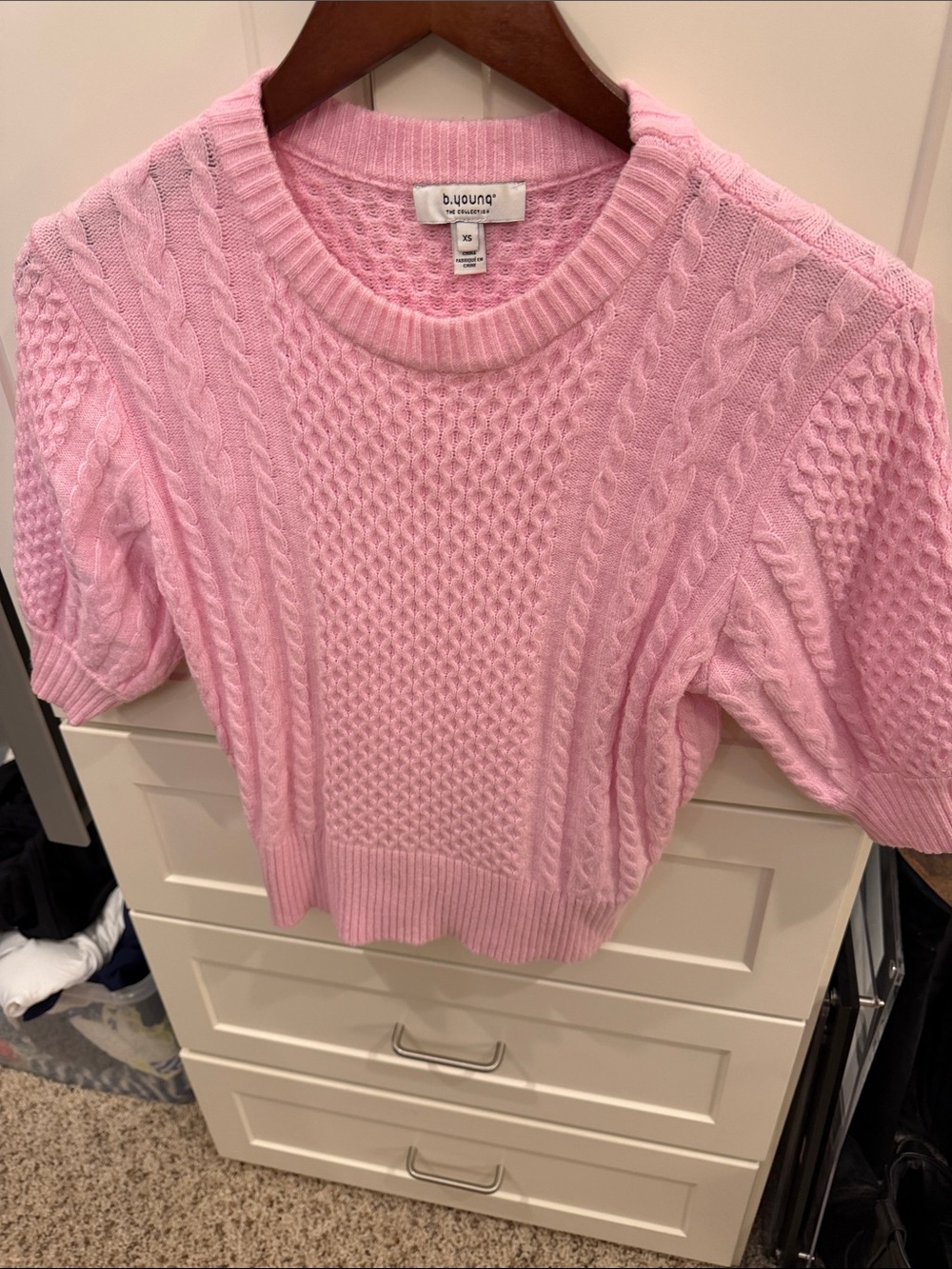 Pink Cable Knit Short-Sleeve Sweater